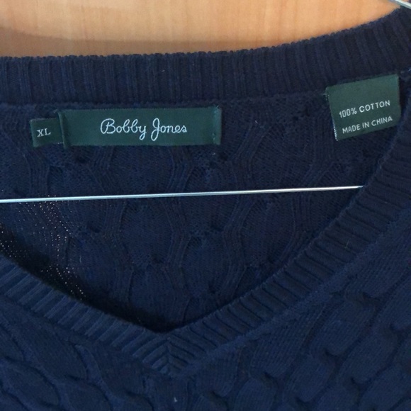 Mens Bobby Jones Navy cotton v-neck cableknit sweater - Picture 2 of 2